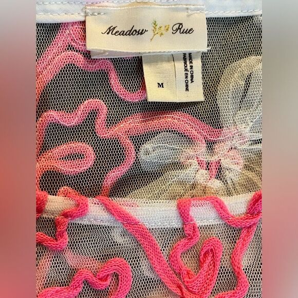 Anthropologie - Meadow Rue Floral Ribbon Sheer Blouse. Hot Pink Size Medium - Picture 4 of 7